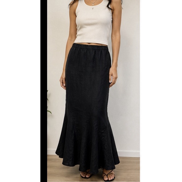 Mosaic Dresses & Skirts - Mosaic Women's 100% Linen Black Maxi Skirt Sz S Mermaid Flounce Hem Boho